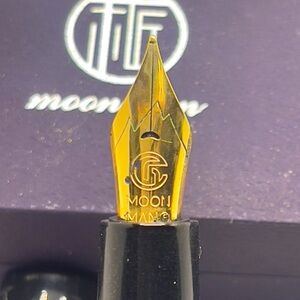Moonman M8 Black Acrylic with Silver Flakes Gold Fine NIB Trim Fountain Pen